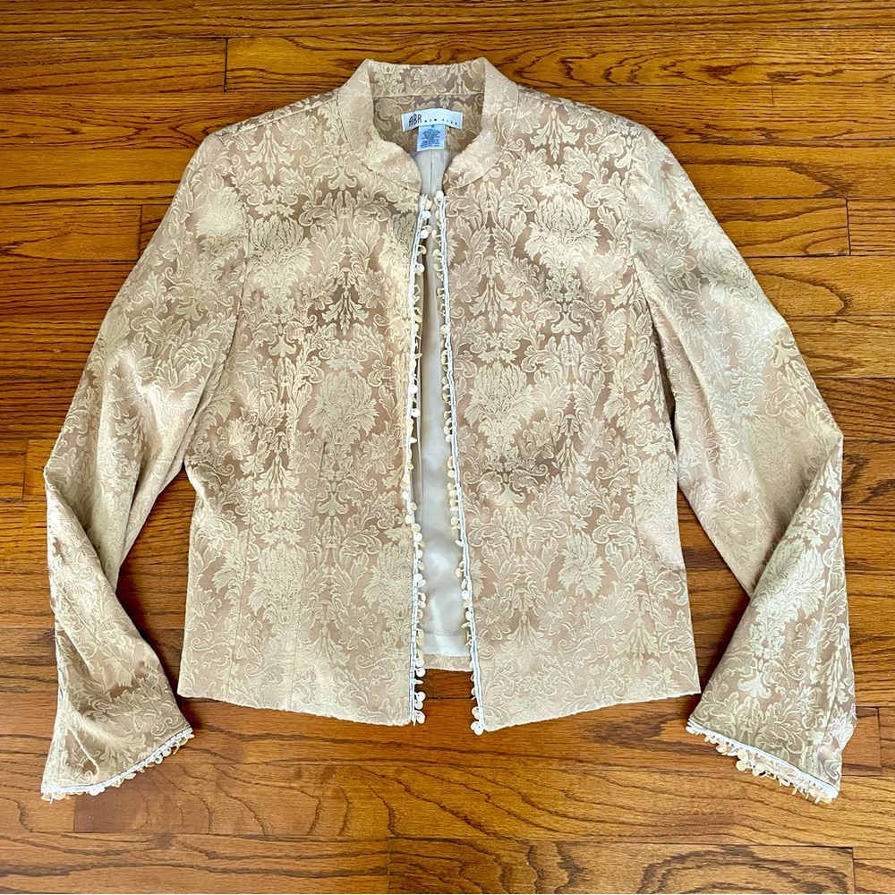 ABR New York Gold Beige Brocade with Beaded Detailing Jacket Women’s Size 10